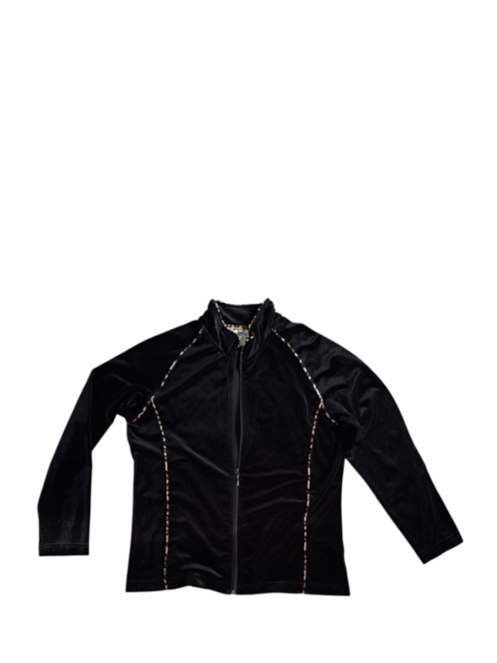 Coldwater Creek Black Velvet Zip Jacket with Metallic Trim